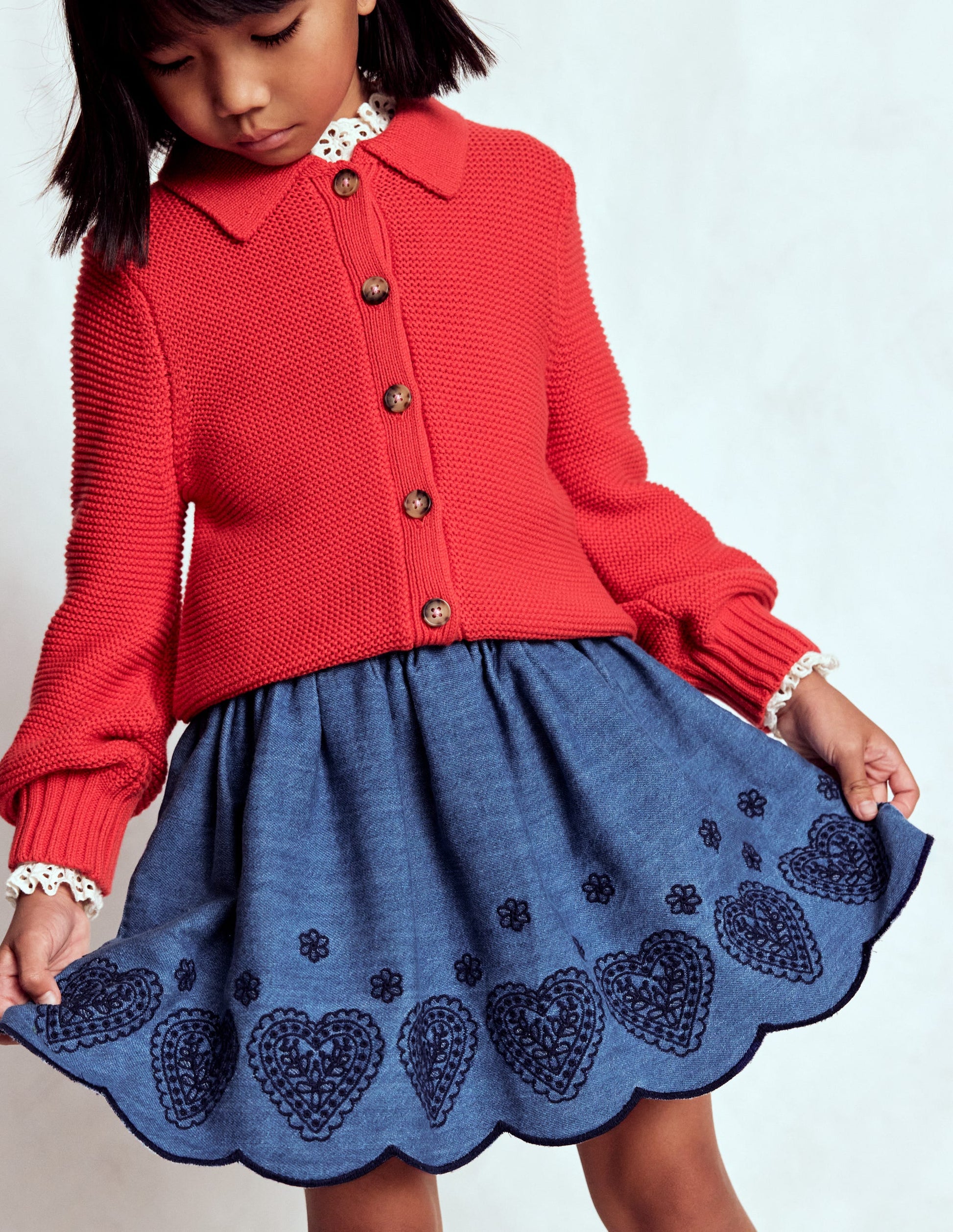 Embroidered Pull-on Skirt-Chambray-1