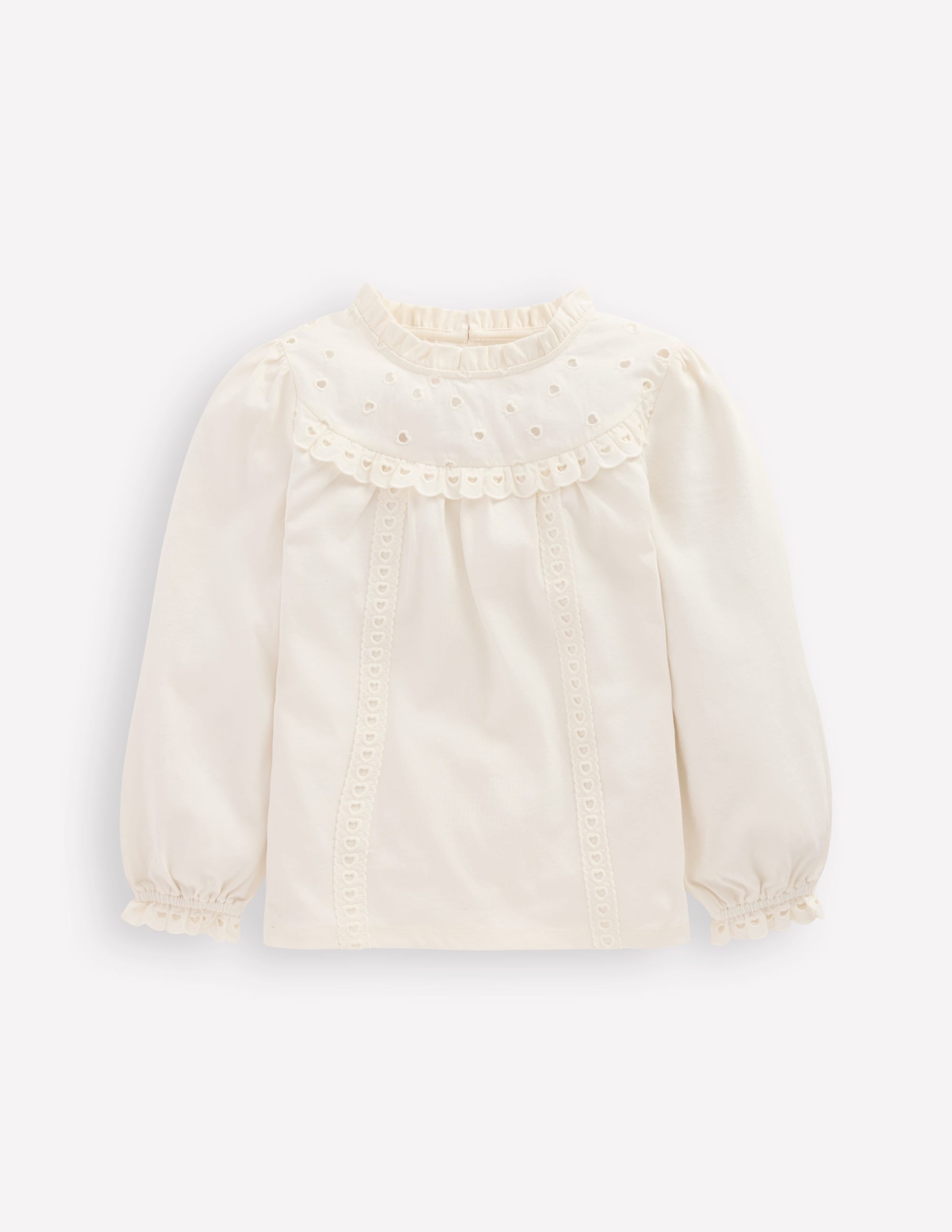 Jersey Heart Broderie Top-Soft Ivory - Image 1