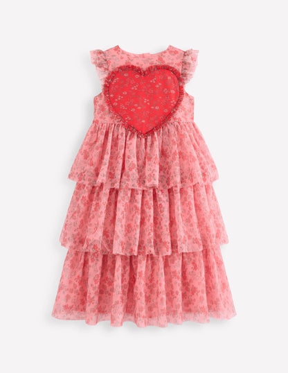Heart Tulle Dress-Salmon Pink Meadow Floral-1