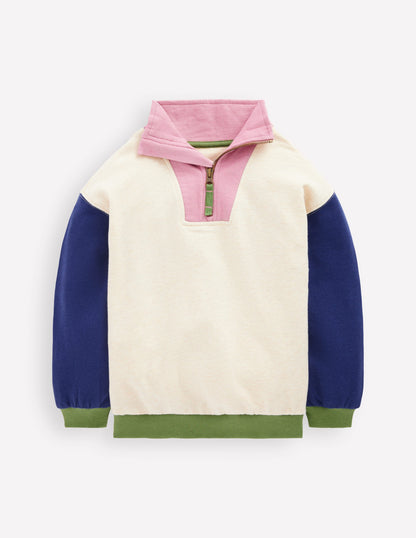 Half-zip Sweatshirt-Oatmeal Marl Colourblock-1