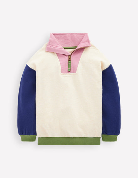 Half-zip Sweatshirt-Oatmeal Marl Colourblock