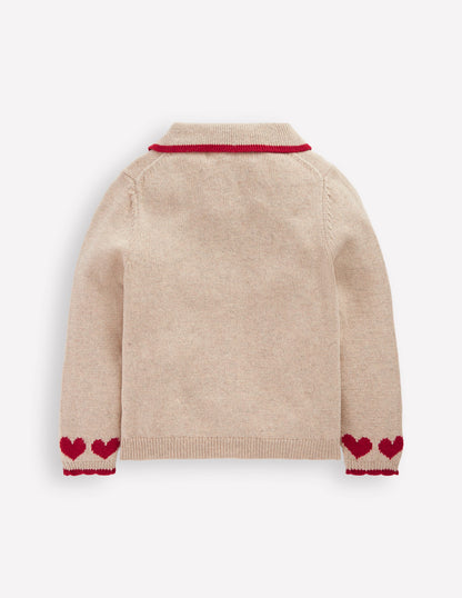 Collared Logo Cardigan-Chinchilla Melange Heart-3