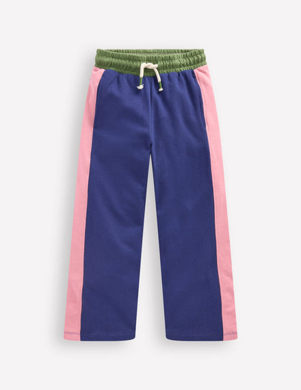 Wide Leg Sweatpants-Starboard Blue Colourblock