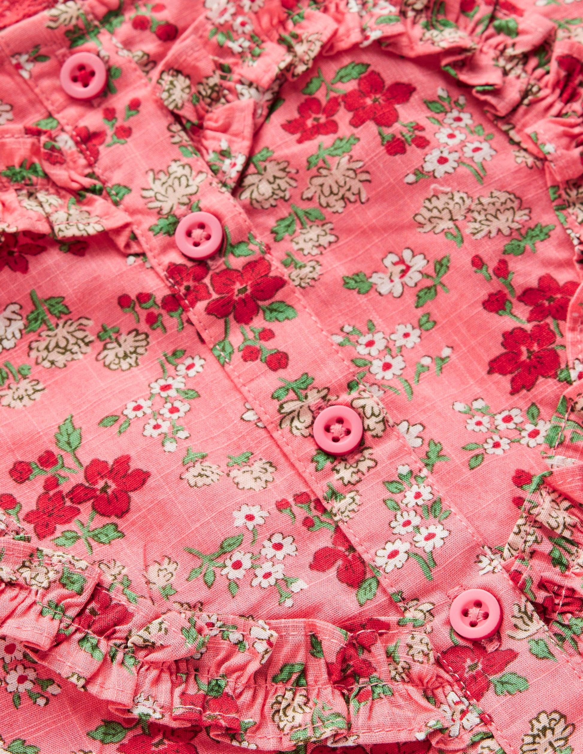 Pretty Interest Shirt Dress-Salmon Pink Meadow Floral-4