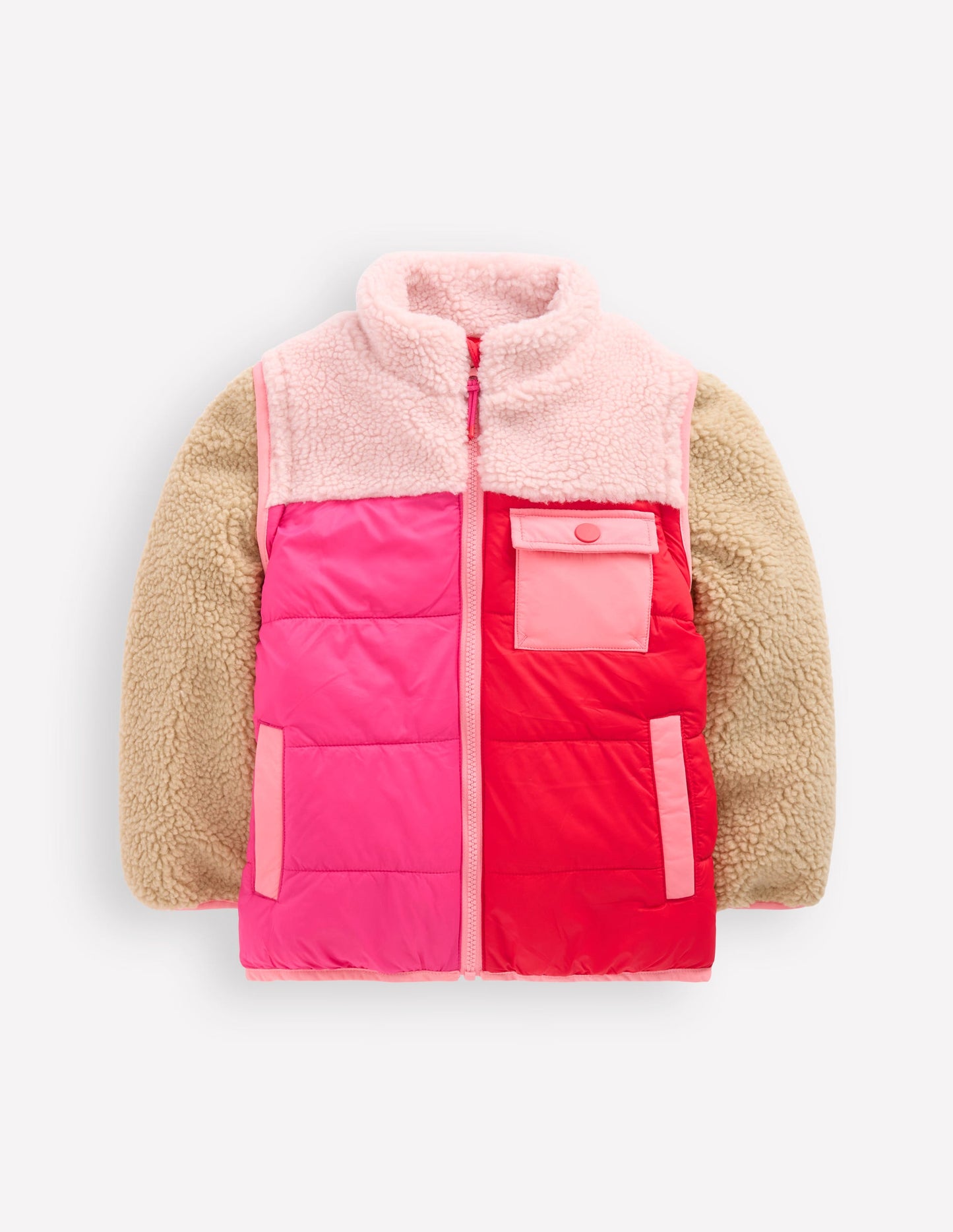 2-in-1 Borg Mix Jacket-Pink Borg Colourblock