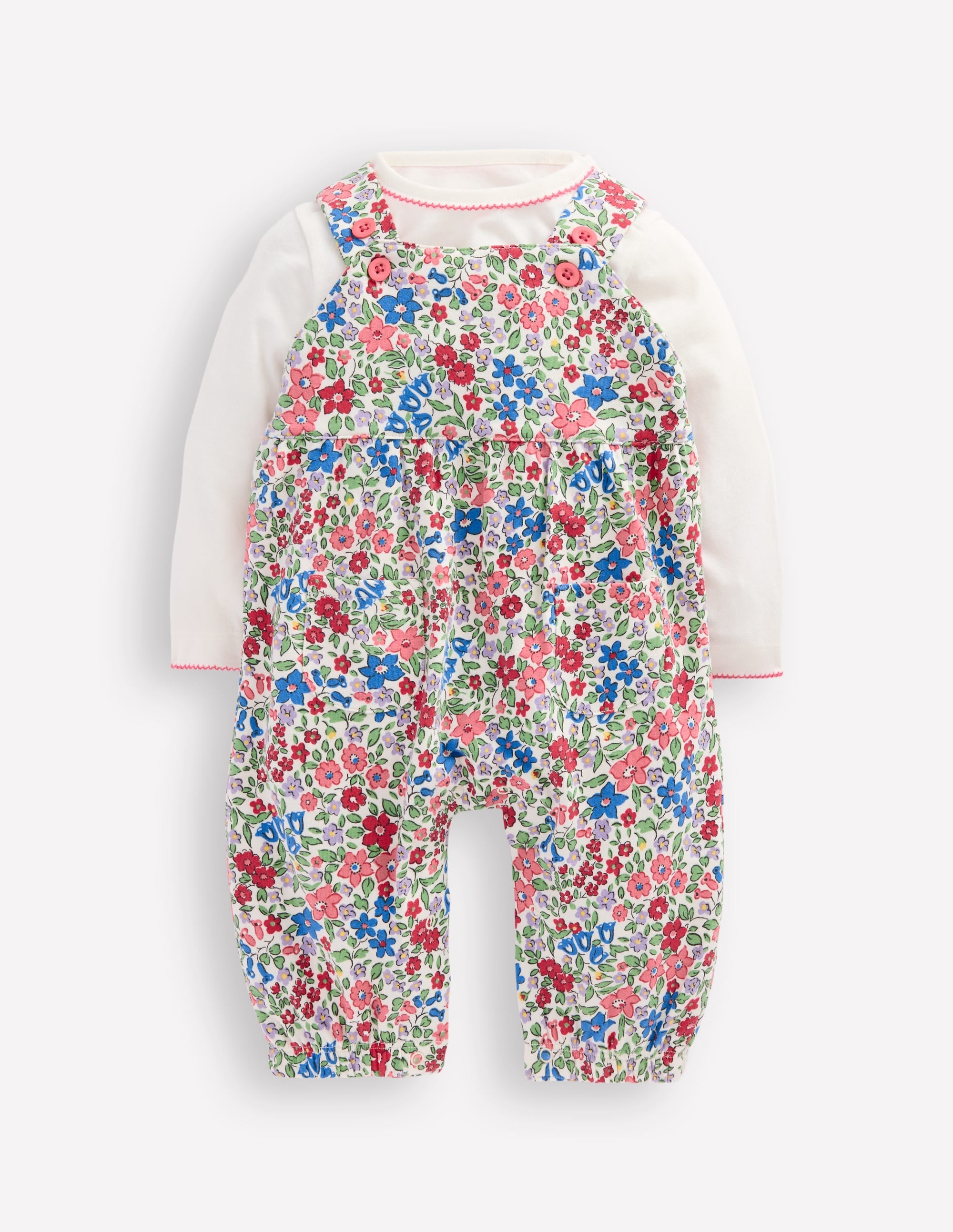 Jersey Overalls Set-Rose Pink Flowerbed - Image 1