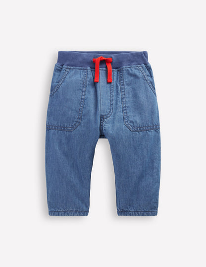 Cosy Lined Pants-Blue Chambray-1