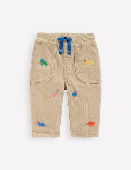 Toddler Cord Embroidered Animal Fleece Lined Pants