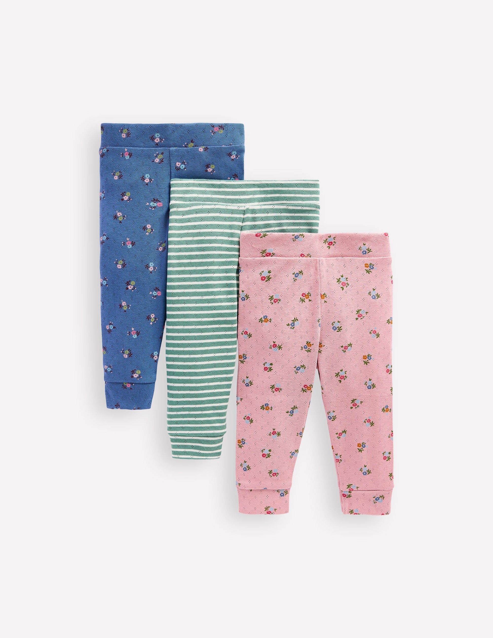Pointelle 3-pack Leggings-Pink/Blue Ditsy Floral-1