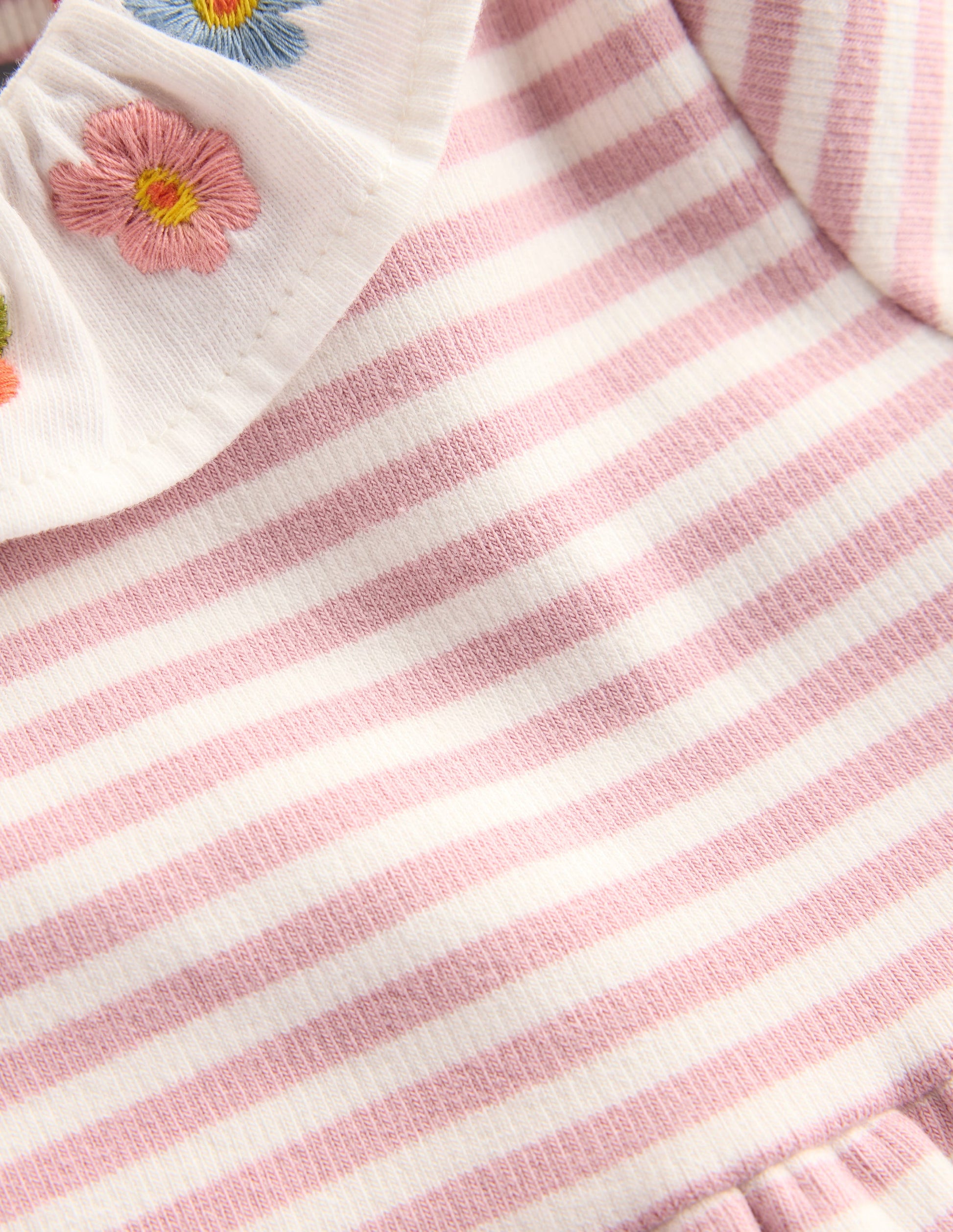 Embroidered Jersey Dress-Vintage Pink Soft Ivory Stripe-3