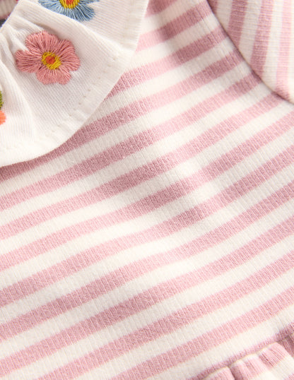 Embroidered Jersey Dress-Vintage Pink Soft Ivory Stripe-3