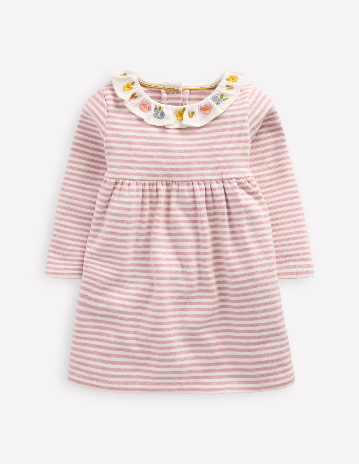 Embroidered Jersey Dress-Vintage Pink Soft Ivory Stripe