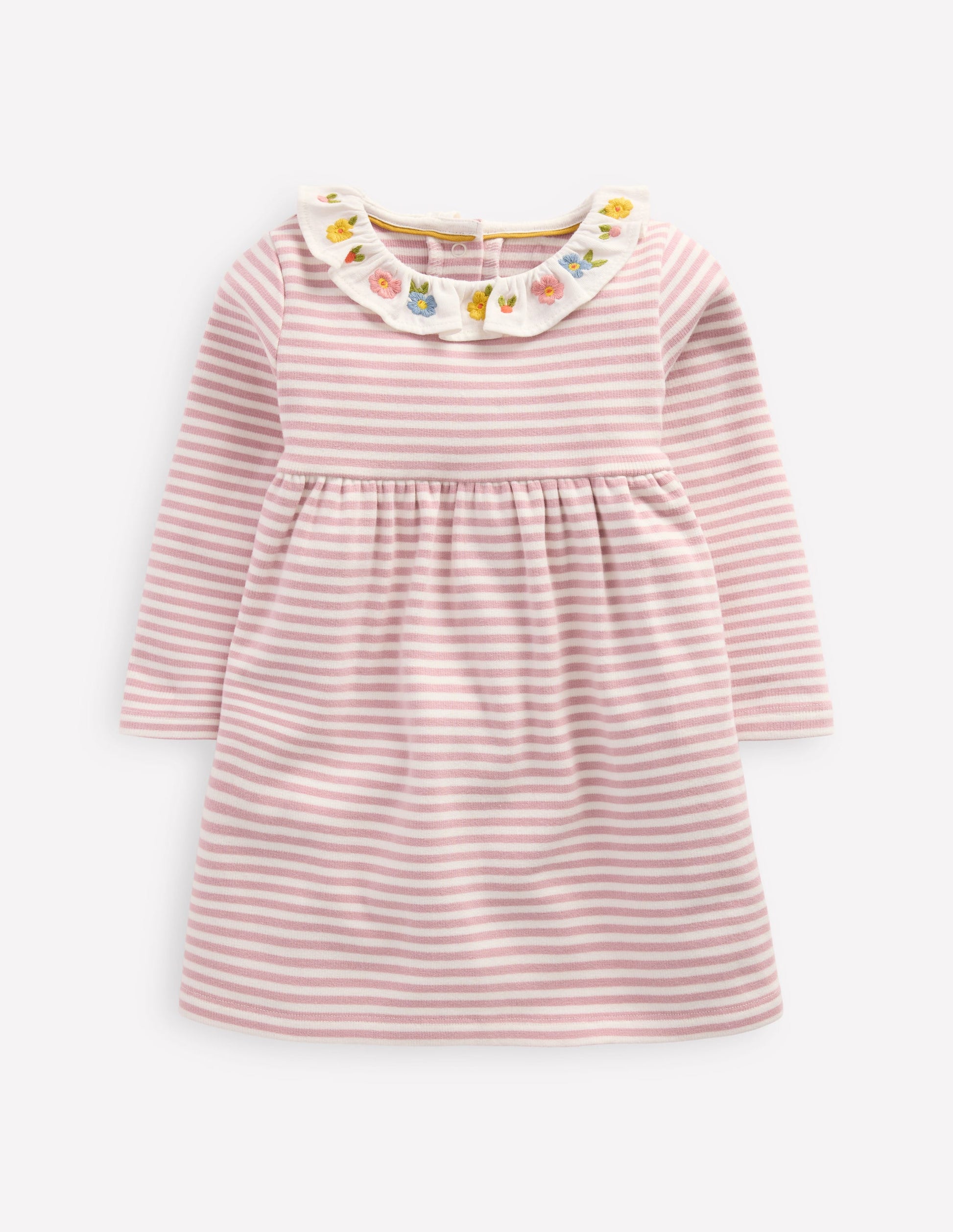 Embroidered Jersey Dress-Vintage Pink Soft Ivory Stripe-1