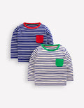 Twin Pack Cotton T-Shirt-Blue/White Stripe