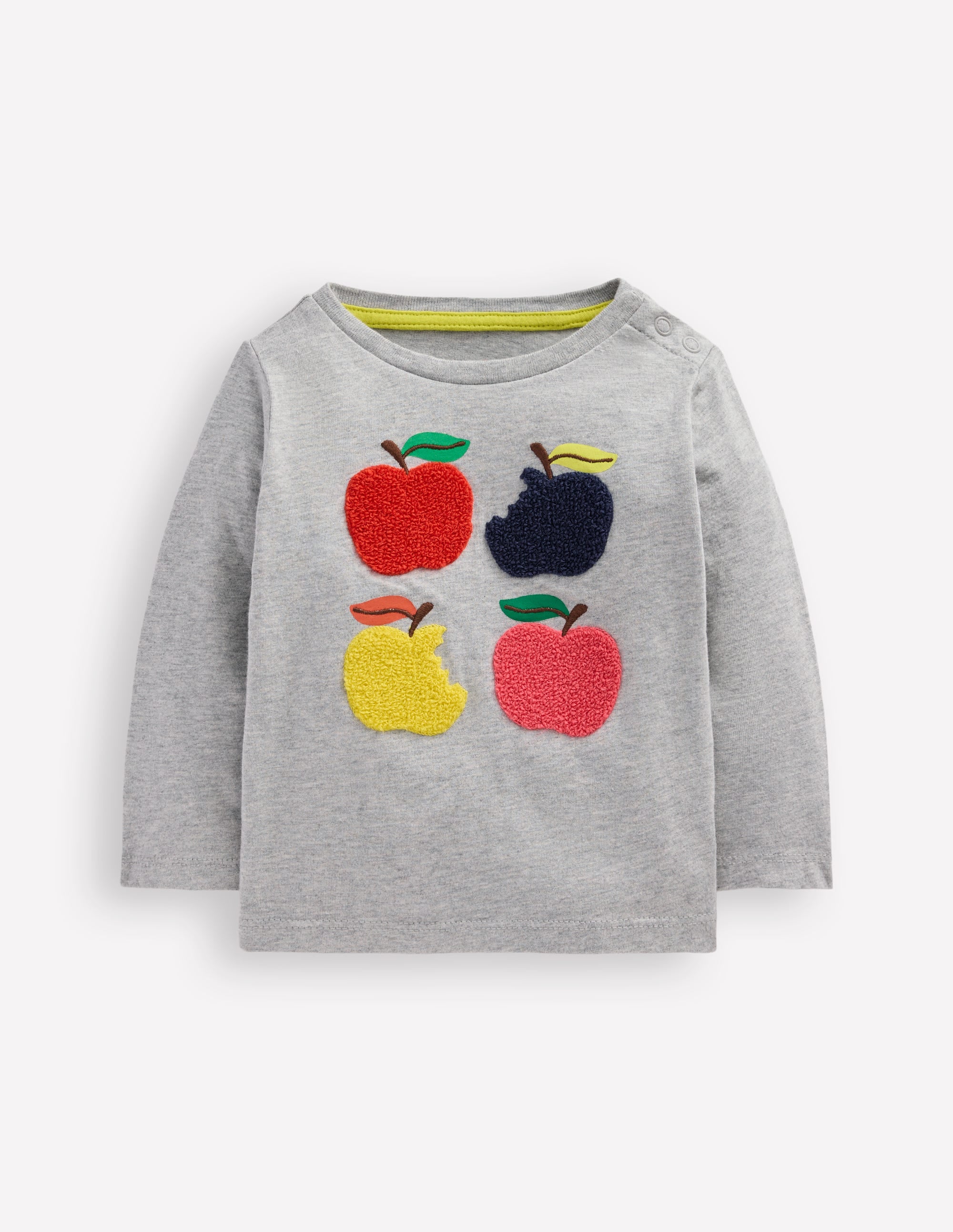 Long Sleeve Appliqué T-Shirt-Grey Marl Apples - Image 1