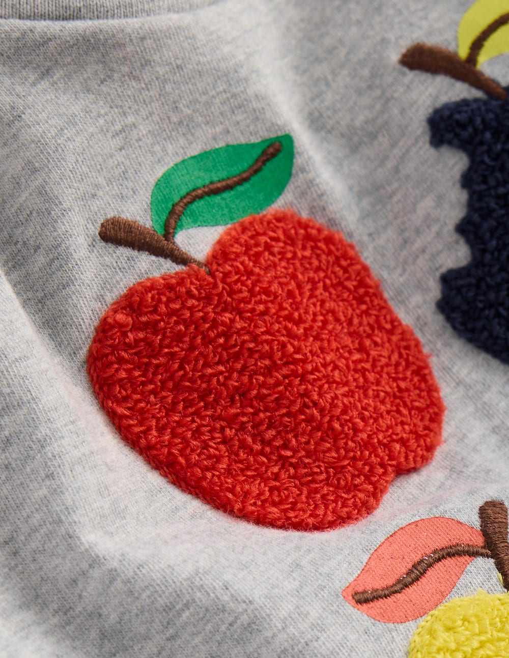 Long Sleeve Appliqué T-Shirt-Grey Marl Apples - Image 3