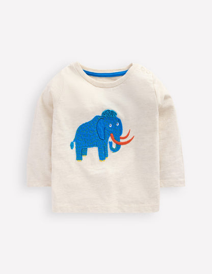 Long Sleeve Applique T-Shirt-Oatmeal Mammoth-1