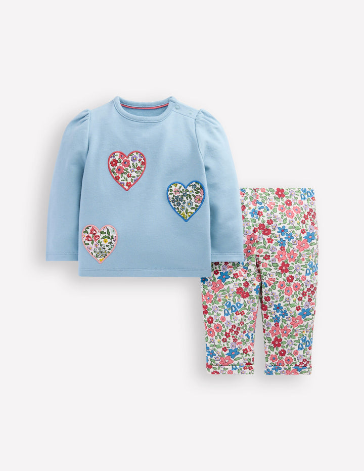 Appliqué Jersey Play Set-Blue Floral Hearts
