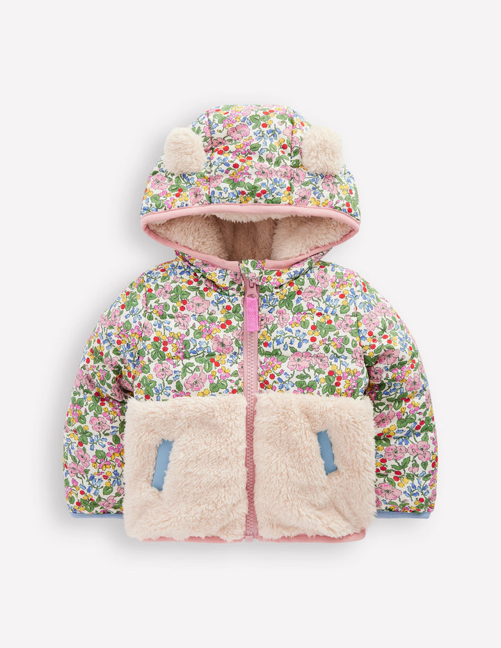 Mixed Borg Jacket-Ivory Berry Floral