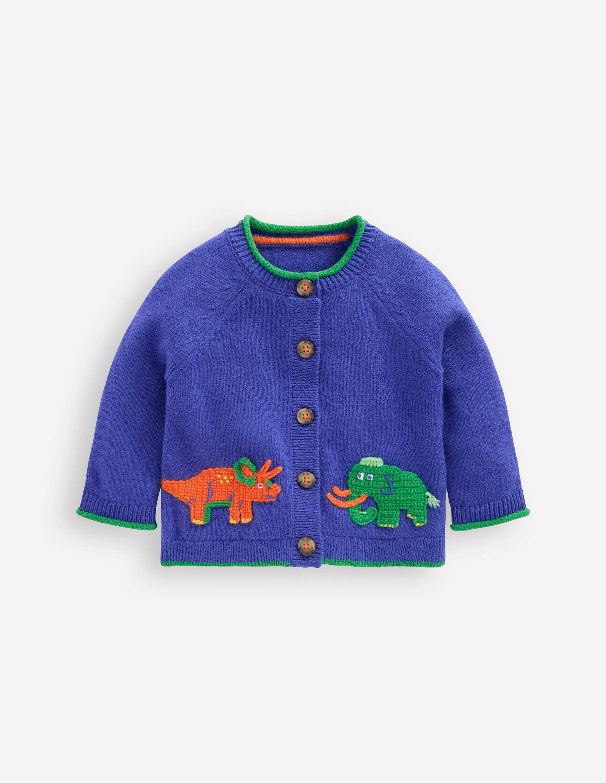 Novelty Logo Cardigan-Sapphire Blue Prehistoric Logo - Image 1