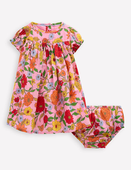Gathered Woven Dress-Pink Lemonade Dahlia Trail
