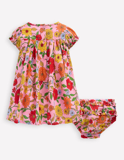 Gathered Woven Dress-Pink Lemonade Dahlia Trail-2