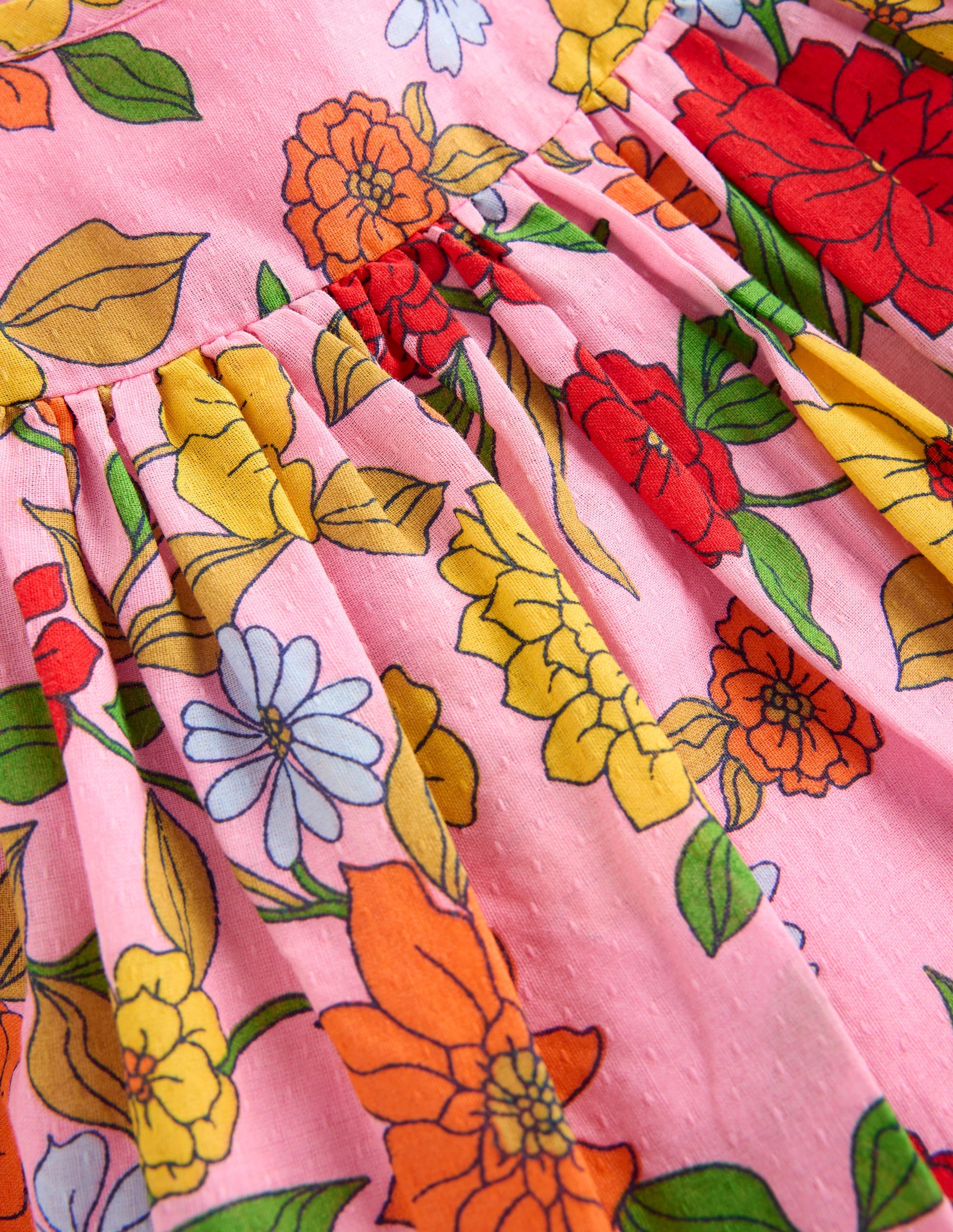 Gathered Woven Dress-Pink Lemonade Dahlia Trail - Image 3