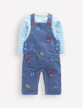 Novelty Cord Overalls Set-Blue Transport