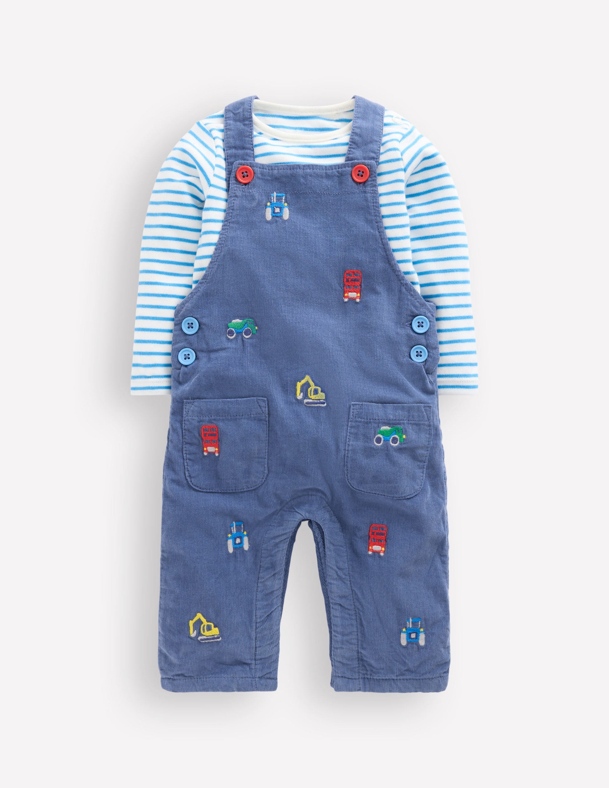 Novelty Cord Overalls Set-Blue Transport-1
