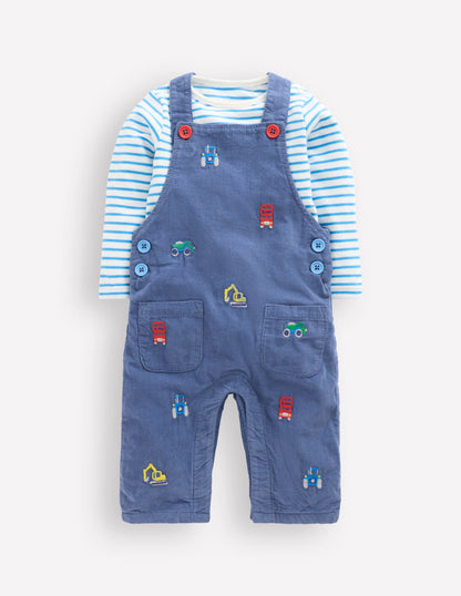 Novelty Cord Overalls Set-Blue Transport-1