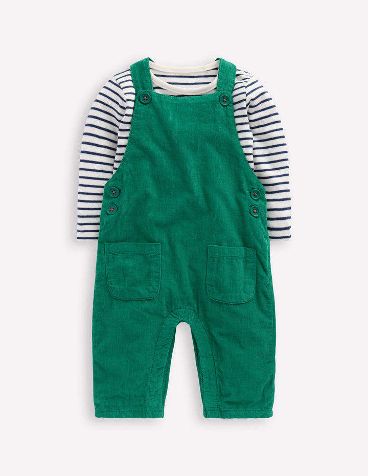 Novelty Cord Overalls Set-Jewel Green