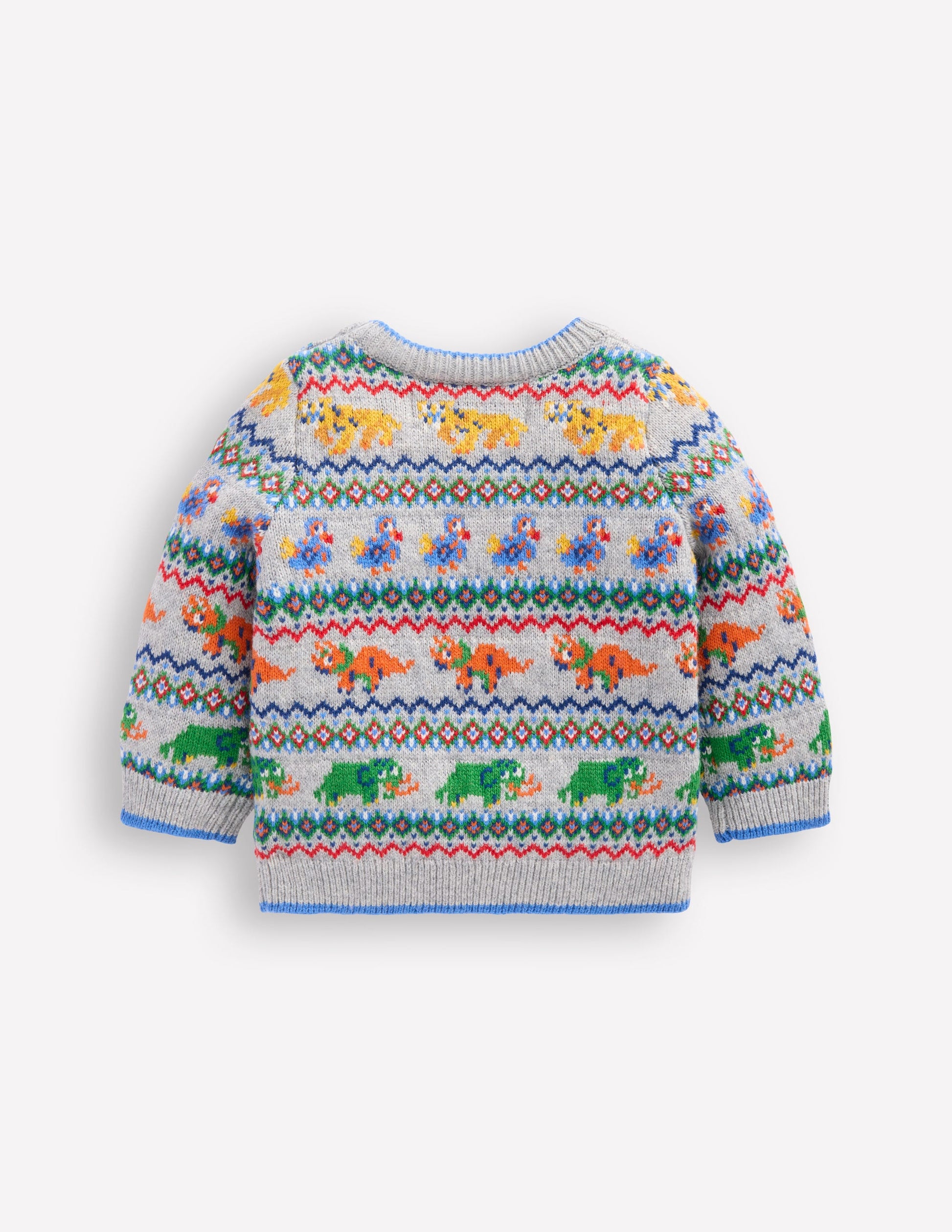 Fair Isle Button Jumper-Grey Marl Prehistoric Animals-2