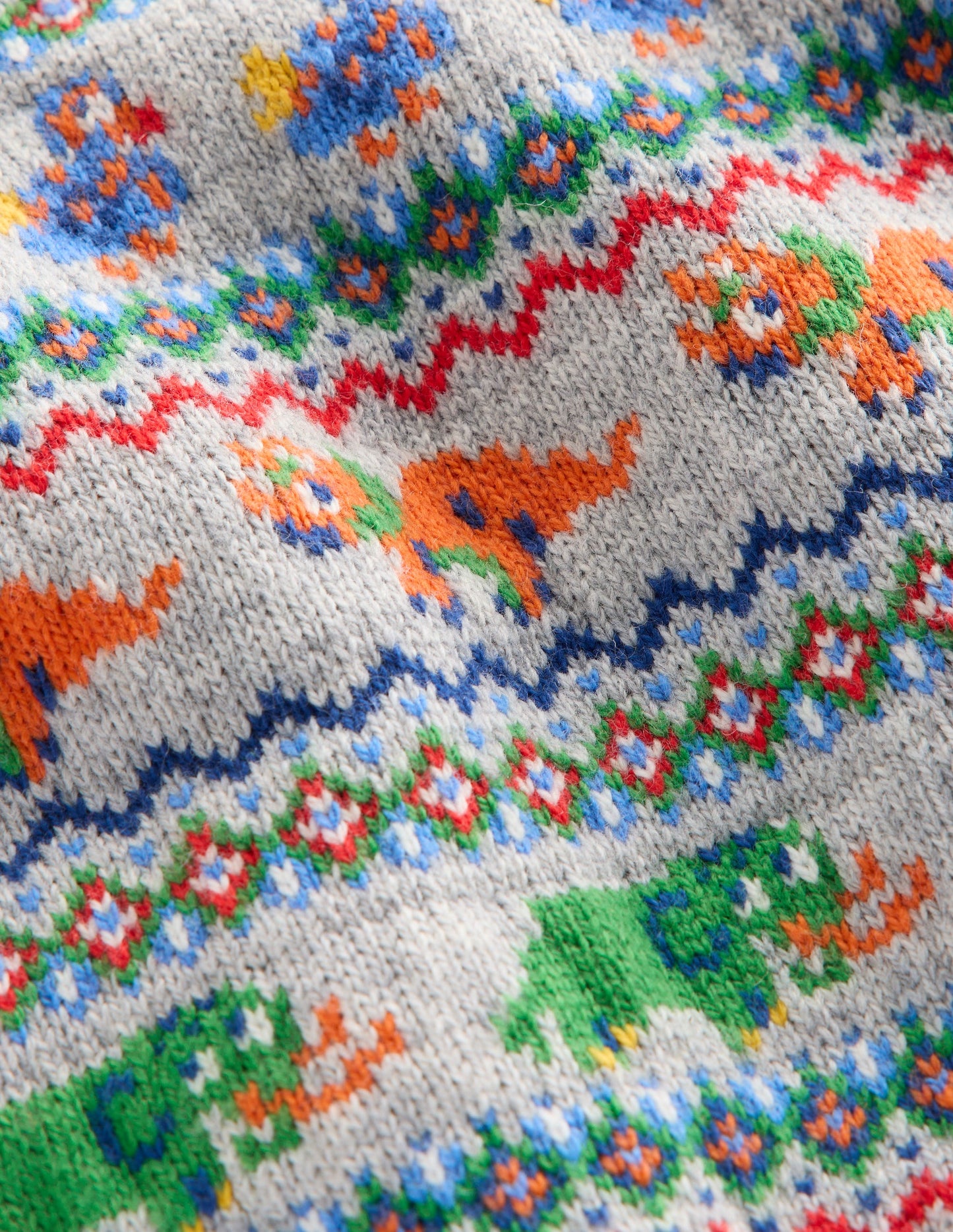 Fair Isle Button Jumper-Grey Marl Prehistoric Animals