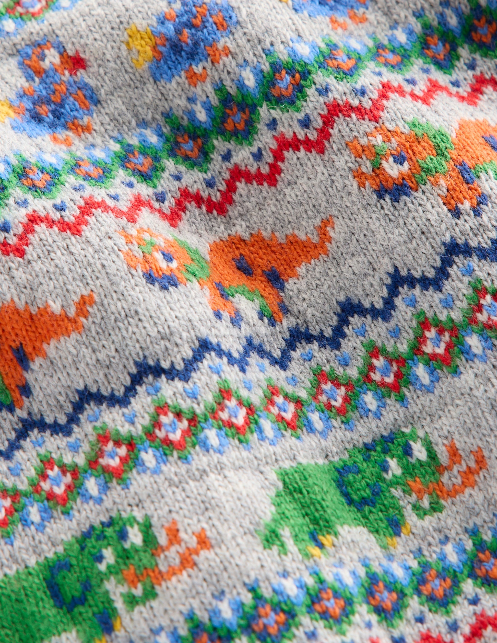 Fair Isle Button Jumper-Grey Marl Prehistoric Animals-3