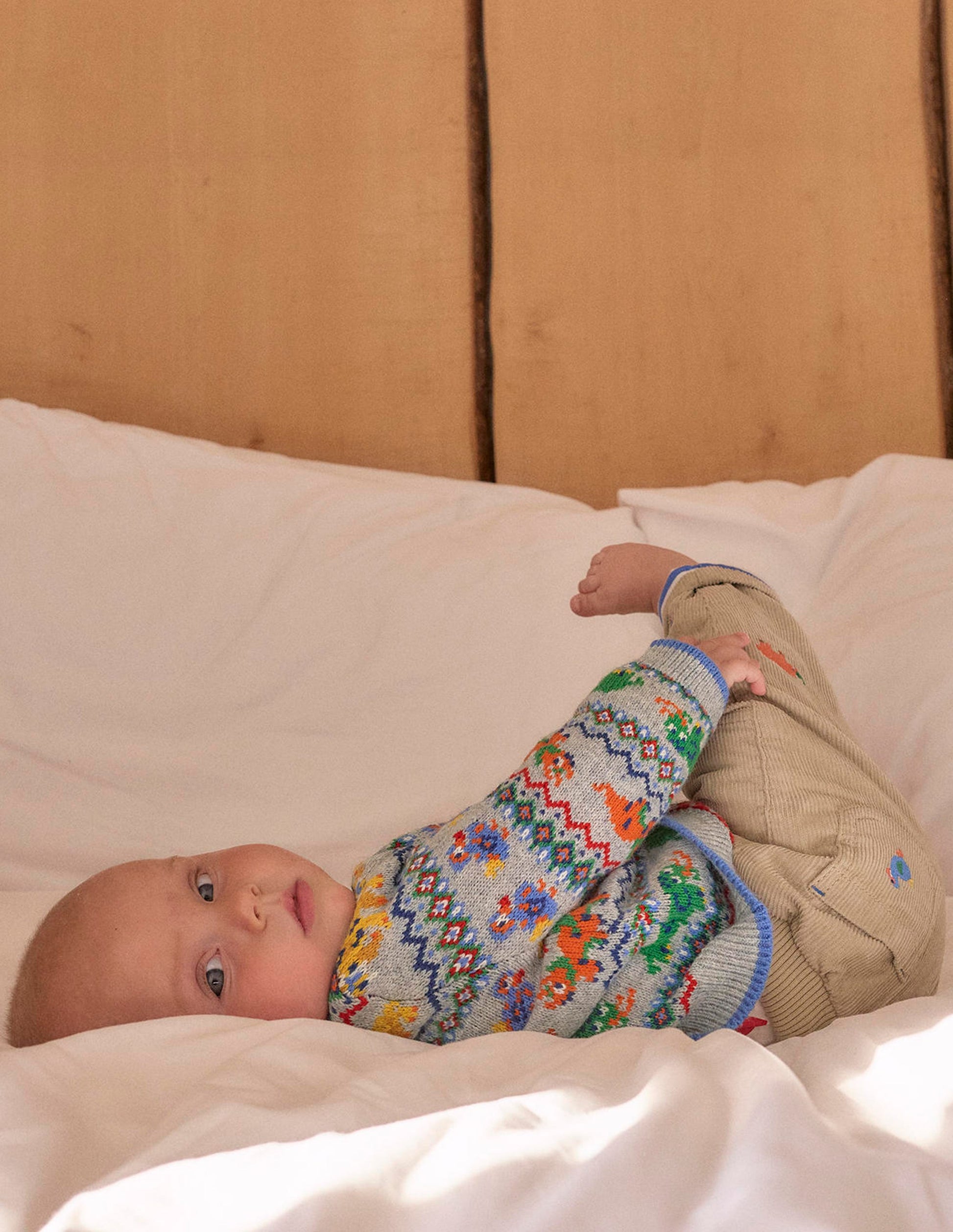 Fair Isle Button Jumper-Grey Marl Prehistoric Animals-4