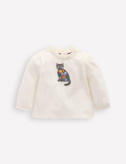 Appliqué T-shirt-Soft Ivory Cat-1