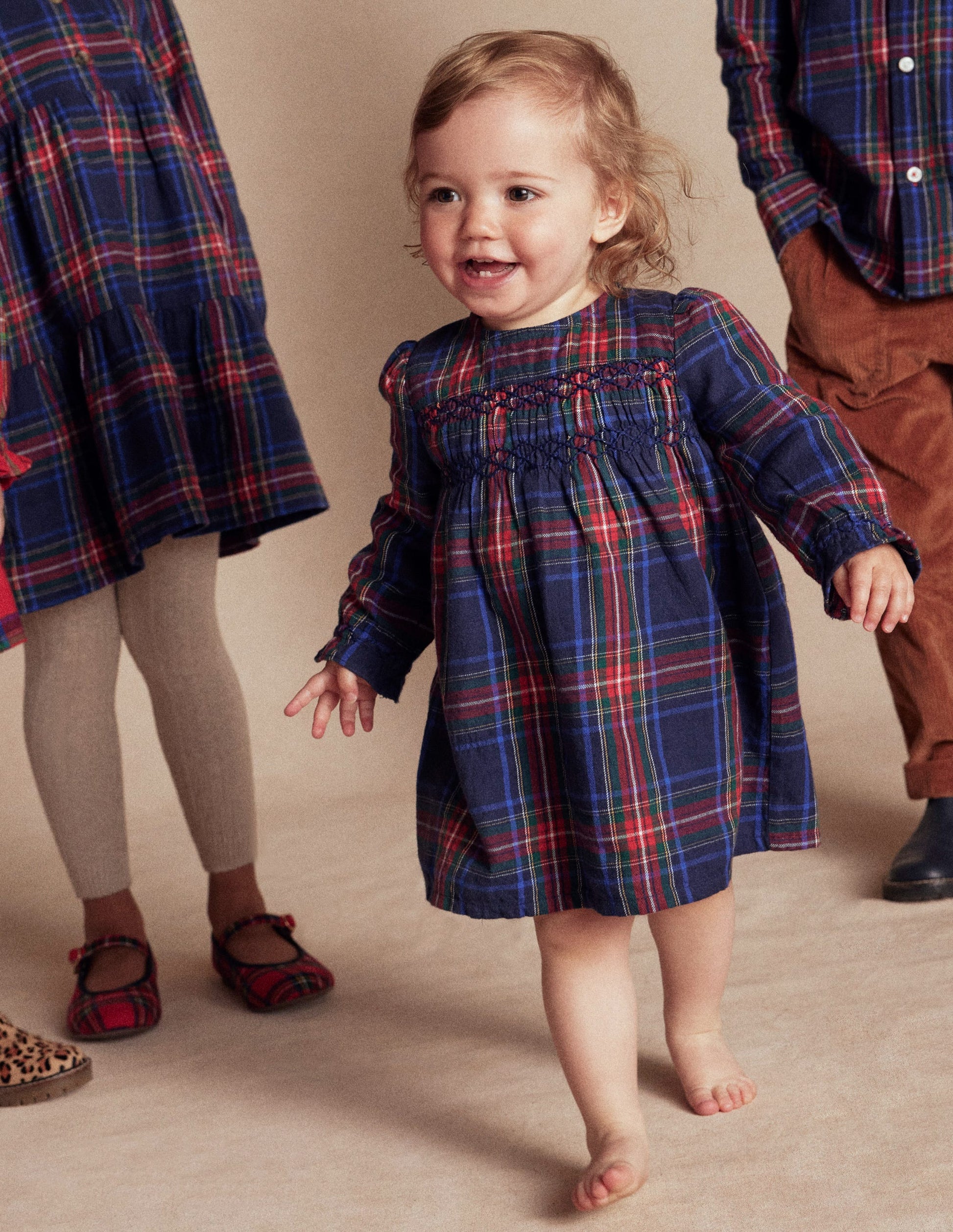 Smocked Occasion Dress-Navy Check Boden USA - Main Image