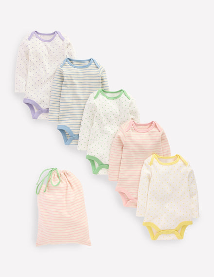 5 Pack Bodies-Multi Ivory Spot/Stripe