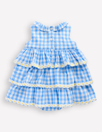 Ruffle Woven Romper-Gingham Daisies-2
