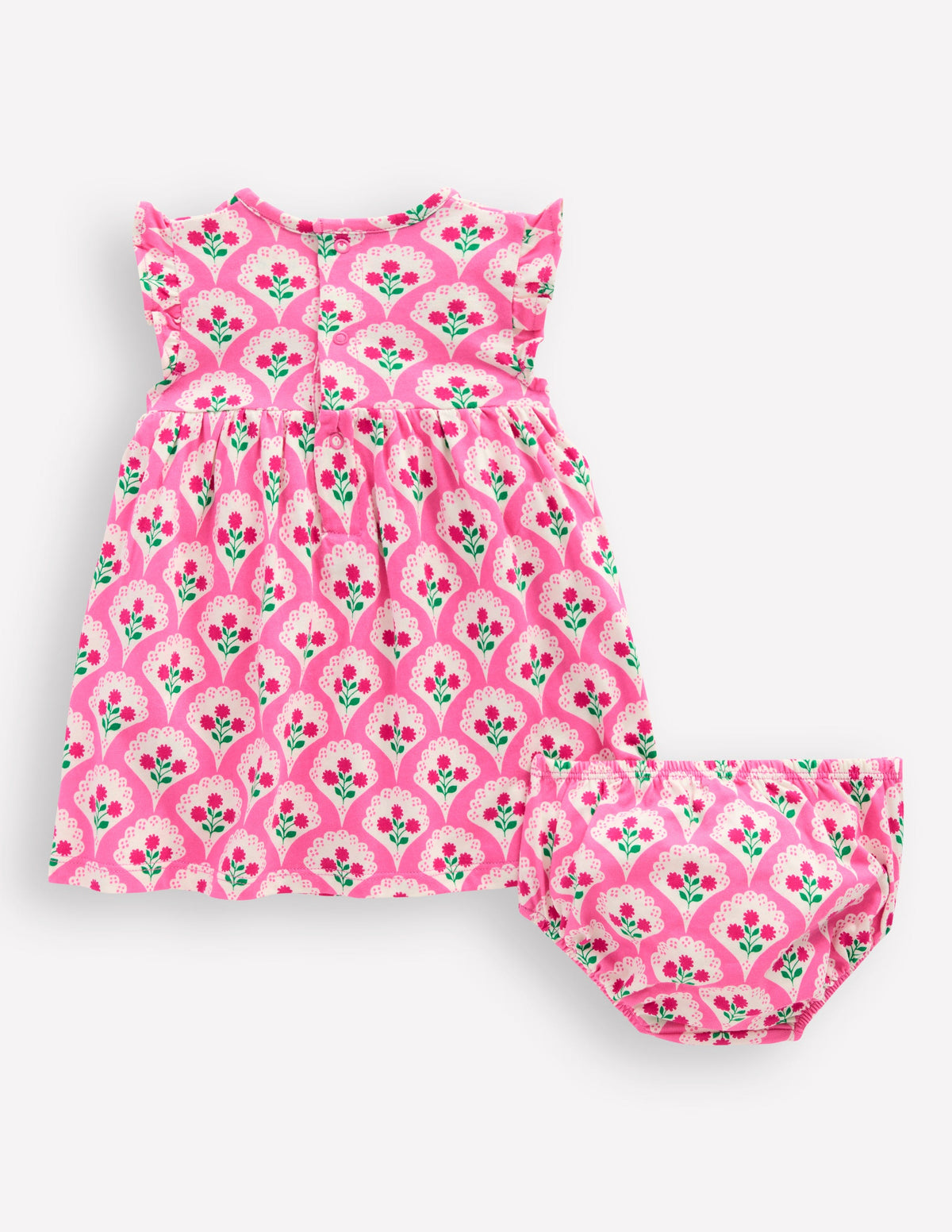 Jersey Frill Sleeve Dress-Pink Rose Woodblock Floral - Image 5