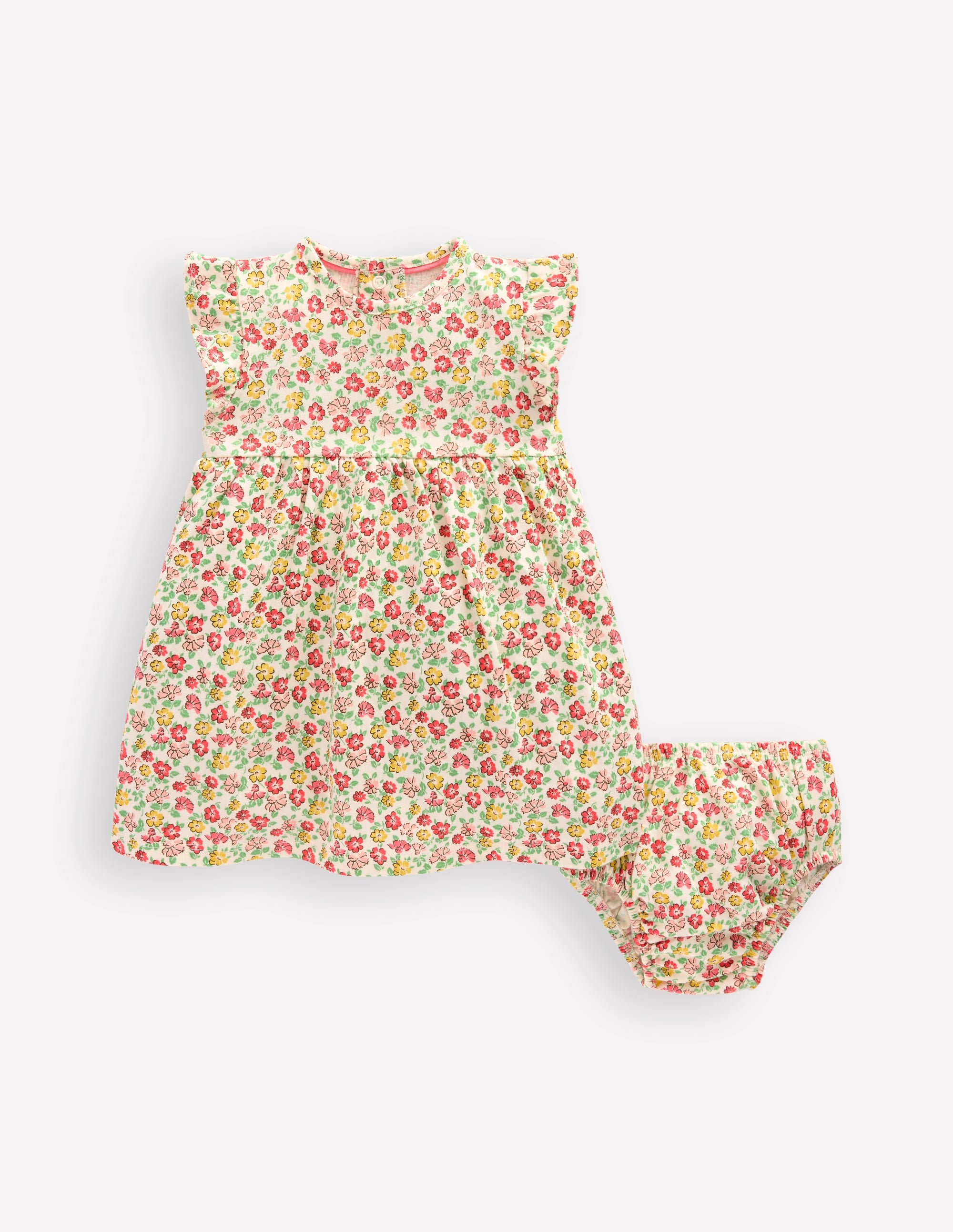 Jersey Frill Sleeve Dress-Multi Summer Flowerbed - Image 1