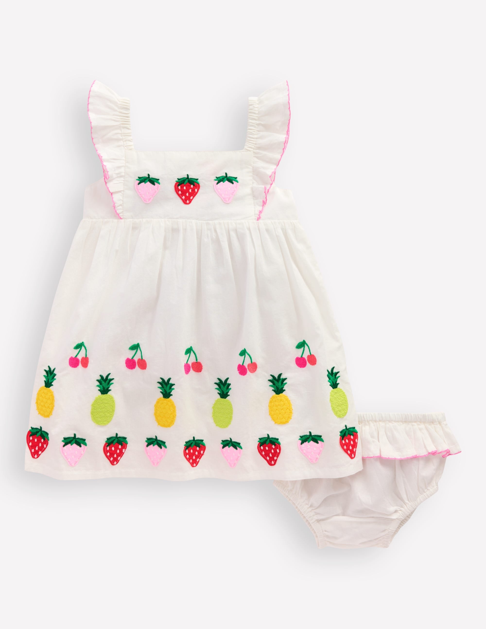 Appliqué Ruffle Dress-Soft Ivory Fruit - Image 4