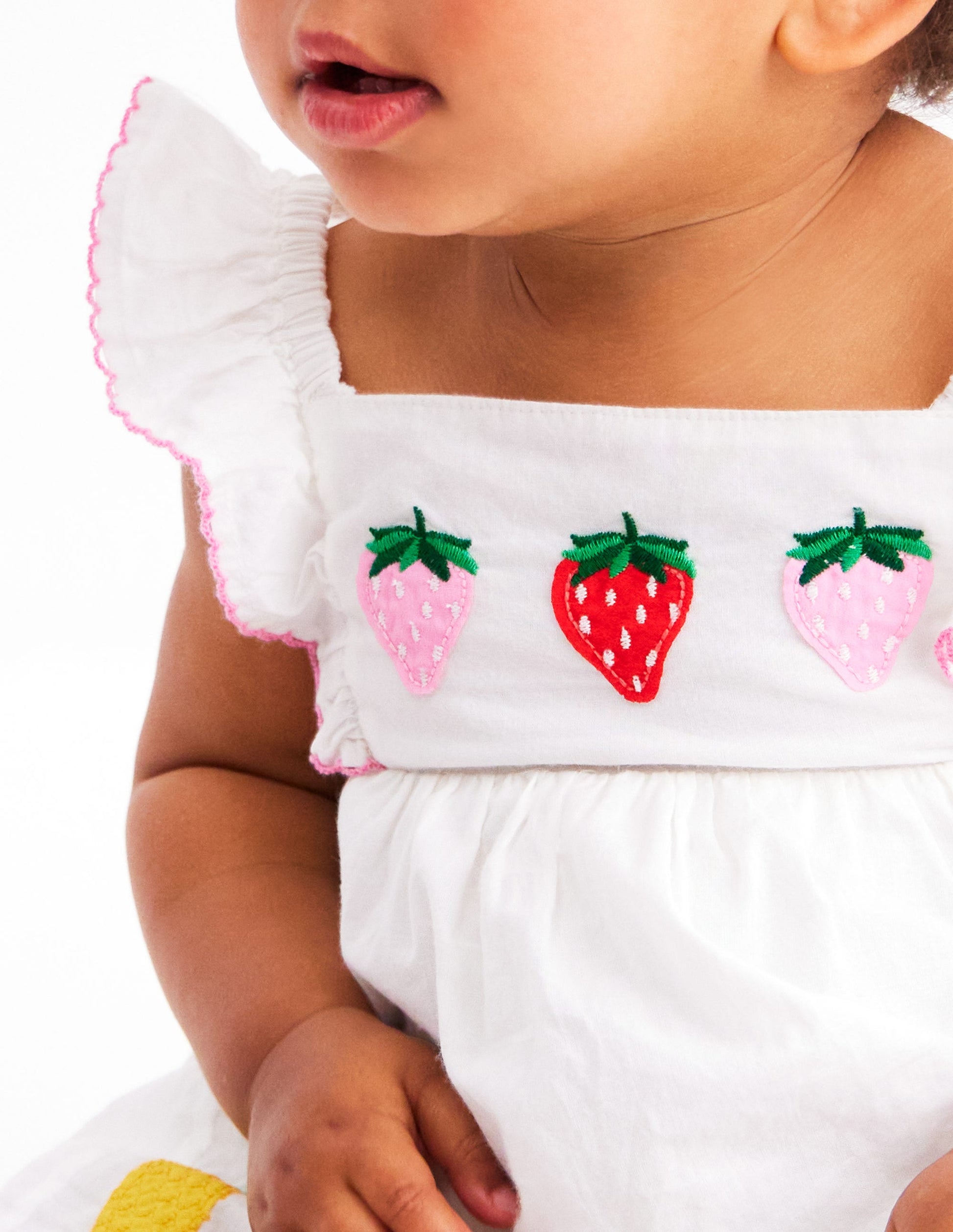 Appliqué Ruffle Dress-Soft Ivory Fruit-1
