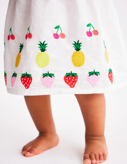 Appliqué Ruffle Dress-Soft Ivory Fruit-2