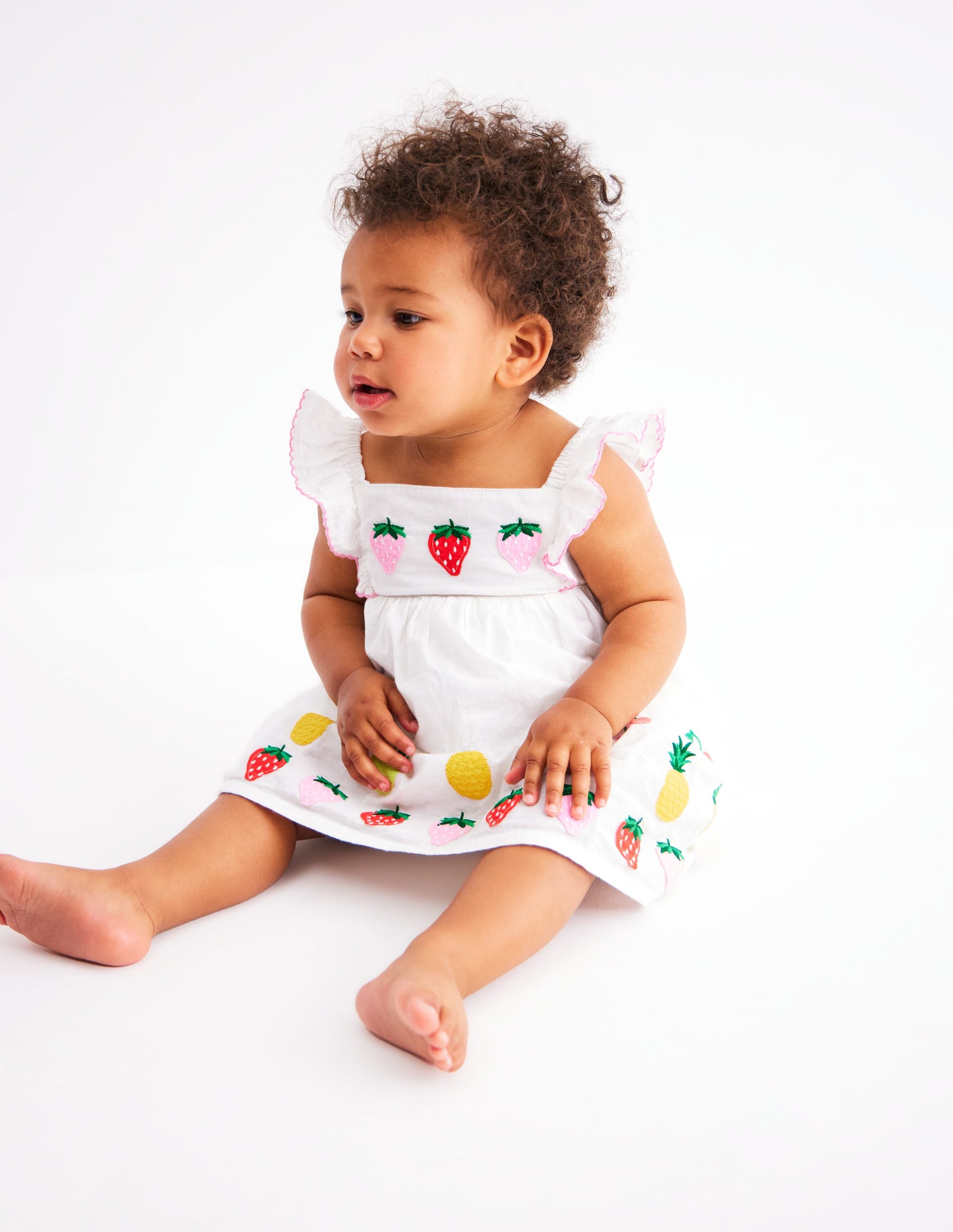 Appliqué Ruffle Dress-Soft Ivory Fruit-3