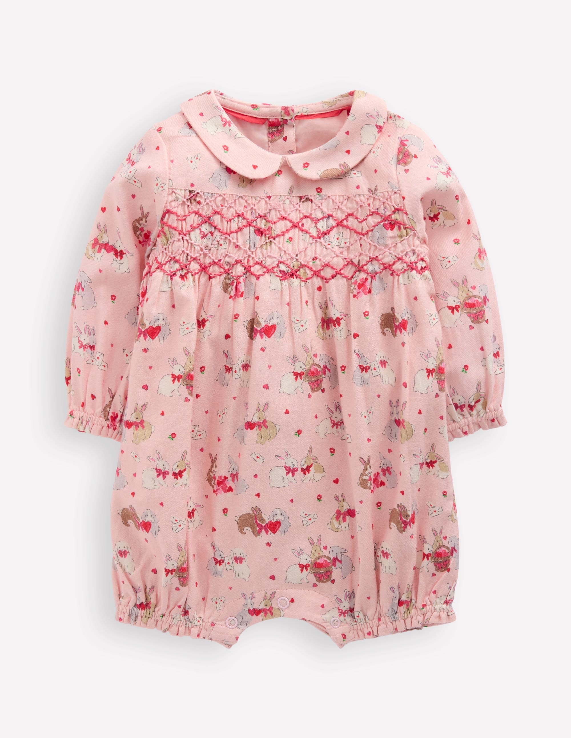 Smocked Romper-Pink Love Bunnies - Image 1