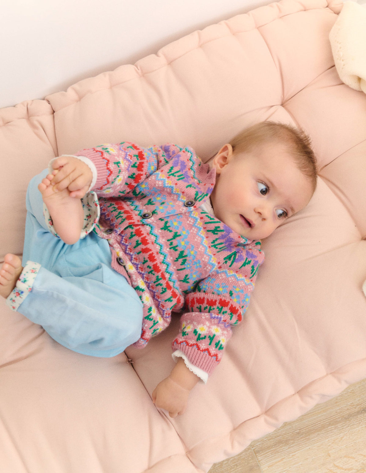 Edie Fair Isle Cardigan-Bubblegum Pink Flowers - Image 5