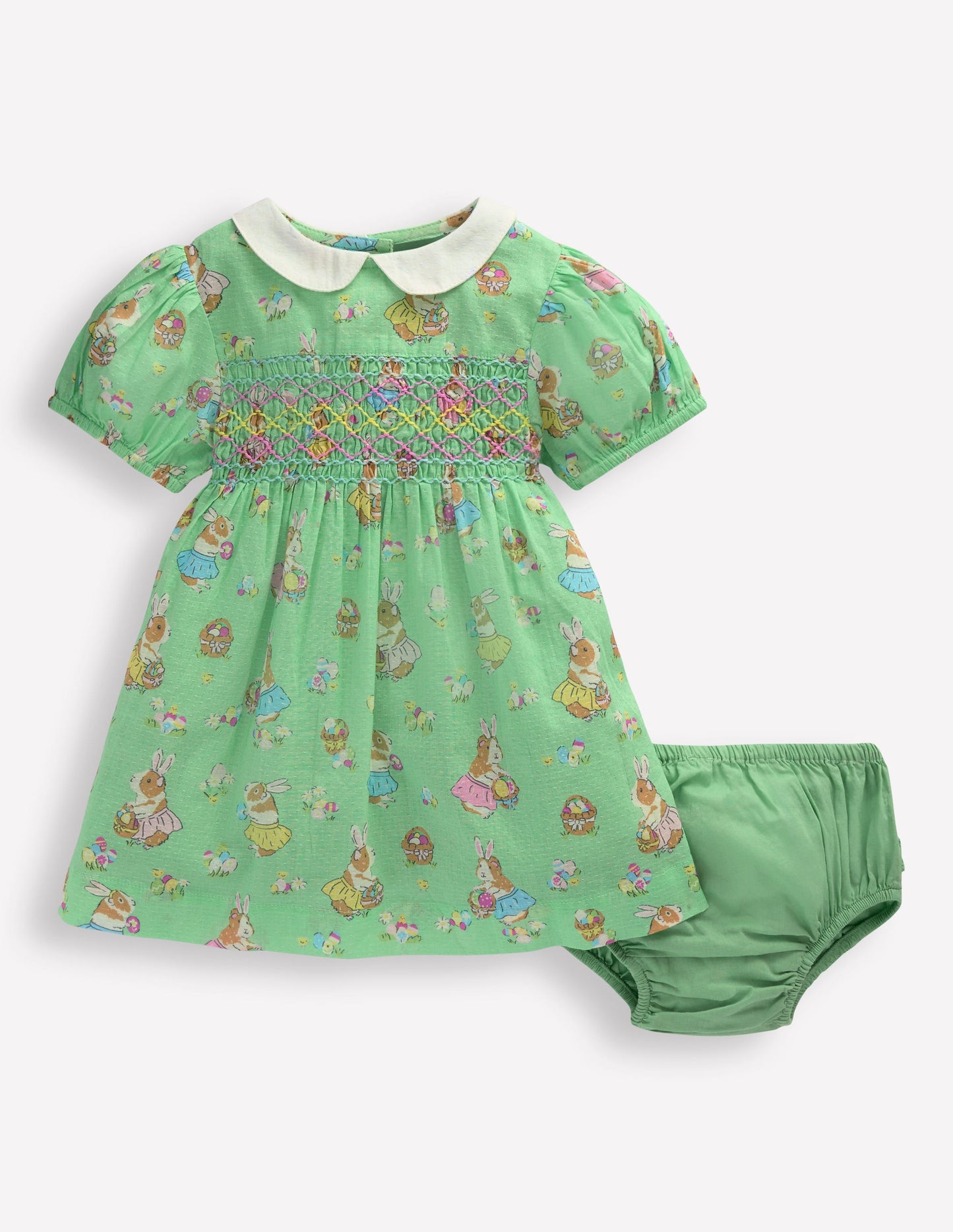 Traditional Smock Dress-Green Guineas