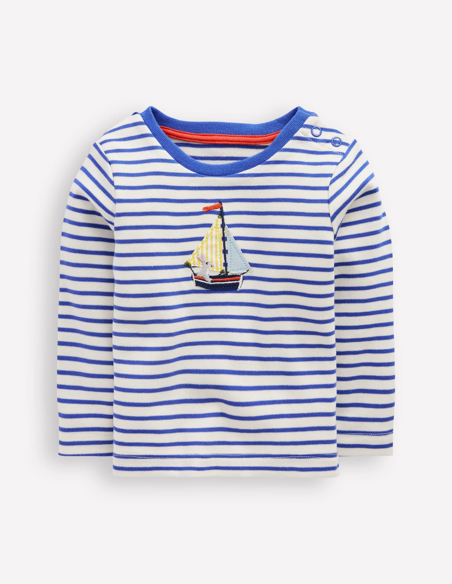 Long Sleeve Appliqué T-shirt-Ivory and Blue Heron Stripe