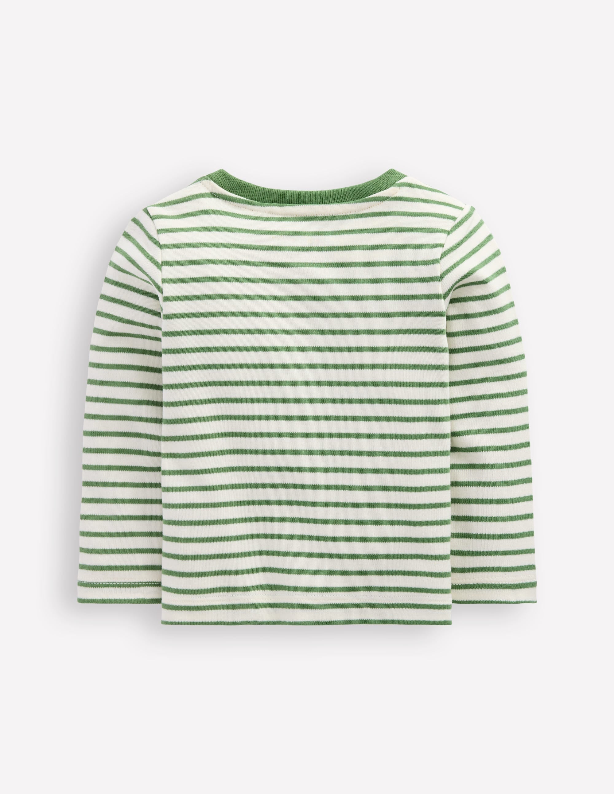 Long Sleeve Appliqué T-shirt-Ivory and Newt Green Stripe - Image 2